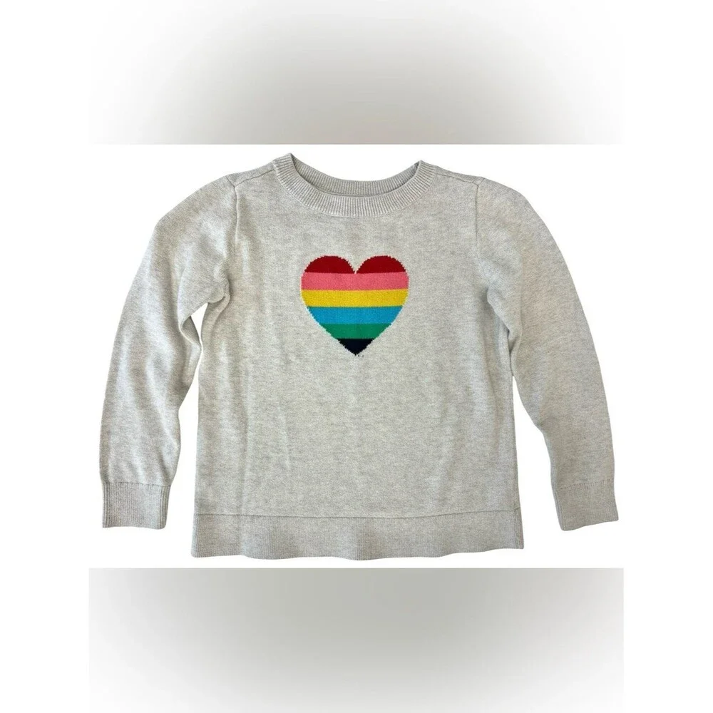 GAP Kids Rainbow Heart Crewneck Sweater Gray Pride Month 100% Cotton Size S 6-7